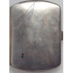 Silver cigarette case with spider web motif with colored stones
