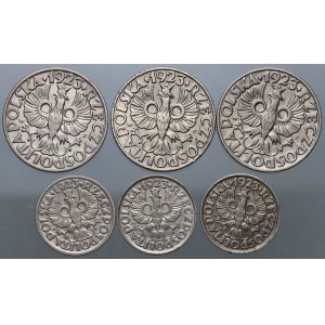 II RP, zestaw monet 10 i 50 groszy z 1923, (6 sztuk)