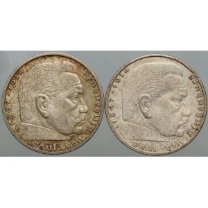 Germany, Third Reich, set of 2 Mark coins from 1939, Paul von Hindenburg, (2 pieces)