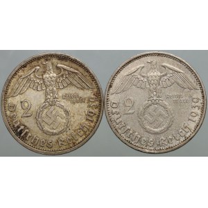 Germany, Third Reich, set of 2 Mark coins from 1939, Paul von Hindenburg, (2 pieces)