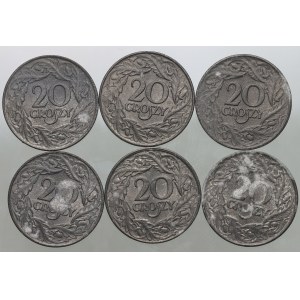 Generalne Gubernatorstwo, zestaw monet 20 groszy 1923 (1941-1944), cynk (6 sztuk)