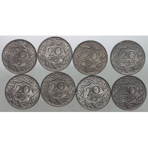 Generalne Gubernatorstwo, zestaw monet 20 groszy 1923 (1941-1944), cynk (8 sztuk)
