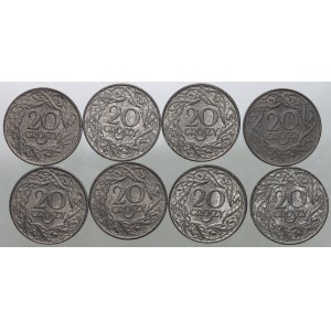 Generalne Gubernatorstwo, zestaw monet 20 groszy 1923 (1941-1944), cynk (8 sztuk)