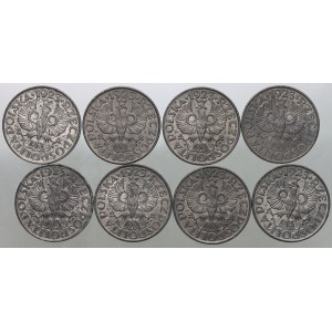 Generalne Gubernatorstwo, zestaw monet 20 groszy 1923 (1941-1944), cynk (8 sztuk)