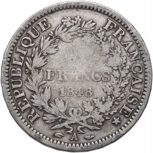 Francie, 5 franků 1848 A, Paříž