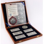 III RP, zestaw srebrny medal i 5 srebrnych sztabek, Królowie Polscy na banknotach Narodowego Banku Polskiego