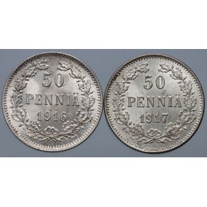 Finland, Nicholas II, set of 50 Pennia 1916-1917 S, Helsinki, (2 pieces)
