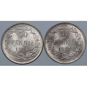 Finland, Nicholas II, lot 50 Pennia 1916-1917 S, Helsinki, (2 pieces)