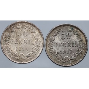 Finland, Nicholas II, set of 50 Pennia 1916-1917 S, Helsinki, (2 pieces)