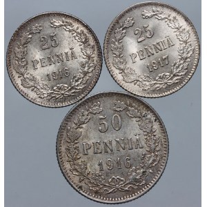 Finland, Nicholas II, set of coins from 1916-1917 S, Helsinki, (3 pieces)