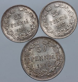 Finsko, Mikuláš II., 1916-1917 S sada mincí, Helsinky, (3 ks)