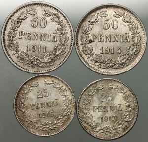 Finsko, Mikuláš II, sada mincí 1911-1917 S, Helsinki, (4 ks)