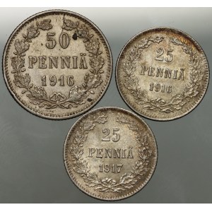 Finland, Nicholas II, set of coins from 1916-1917 S, Helsinki, (3 pieces)