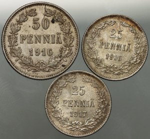 Finsko, Mikuláš II., 1916-1917 S sada mincí, Helsinky, (3 ks)