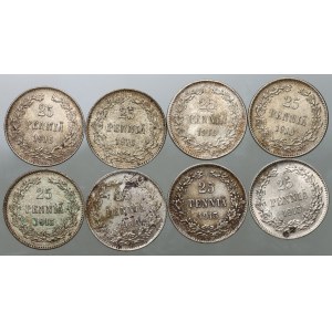 Finland, Nicholas II, set of coins 25 Pennia from 1909-1916 S, Helsinki, (8 pieces)