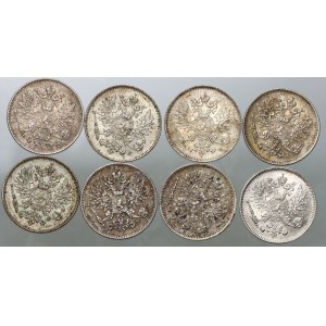 Finland, Nicholas II, set of coins 25 Pennia from 1909-1916 S, Helsinki, (8 pieces)