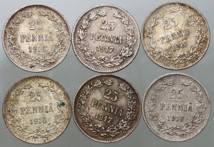 Finsko, Mikuláš II., 1916-1917 S sada mincí, Helsinky, (6 kusů)