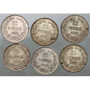 Finland, Nicholas II, set of coins 25 Pennia from 1916-1917 S, Helsinki, (6 pieces)