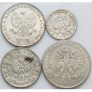 II RP / PRL, zestaw monet z lat 1932-1976, (4 sztuki)