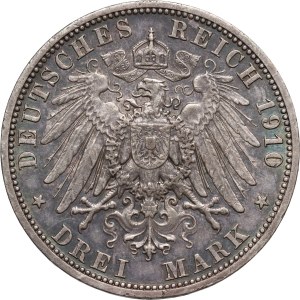 Německo, Hesensko, Ernest Ludwig, 3 marky 1910 A, Berlín
