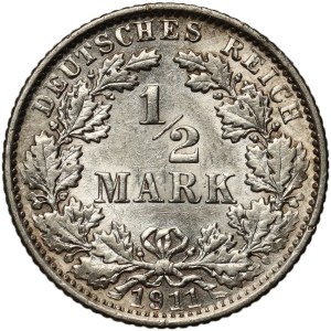 Germany, William II, 1/2 Mark 1911 E, Muldenhutten, rare