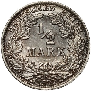 Německo, 1/2 marky 1917 A, Berlín, prooflike?, mincovna zničena