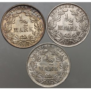 Germany, set of coins 1/2 Mark 1915-1917 (3 pieces)