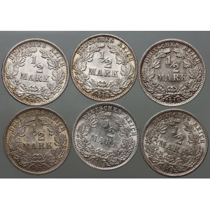 Germany, set of coins 1/2 Mark 1915-1918 (6 pieces)