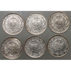 Germany, set of coins 1/2 Mark 1908-1916 E, D, G (6 pieces)
