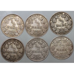 Germany, set of coins 1/2 Mark, years 1909-1919, (6 pieces)