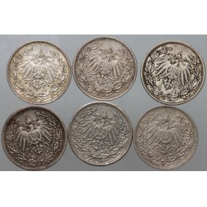 Germany, set of coins 1/2 Mark, years 1909-1919, (6 pieces)