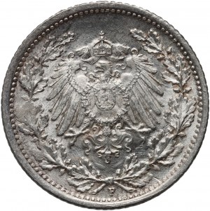 Německo, 1/2 marky 1918 F, Stuttgart, mincovna zničena