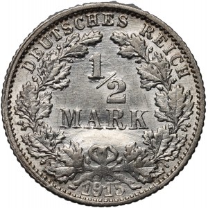 Germany, William II, 1/2 Mark 1915 F, Stuttgart, mint error