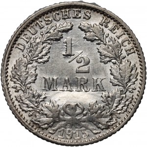 Německo, Wilhelm II, 1/2 značky 1915 F, Stuttgart, mincovní destrukce