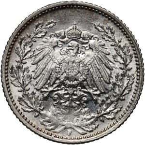Německo, Wilhelm II, 1/2 značky 1915 F, Stuttgart, mincovní destrukce