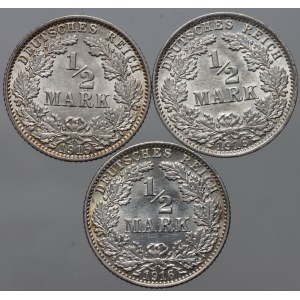 Germany, set of coins 1/2 Mark 1915-1916 (3 pieces)