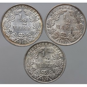 Germany, William II, set of coins 1/2 Mark 1914-1917, (3 pieces)