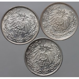 Germany, William II, set of coins 1/2 Mark 1914-1917, (3 pieces)