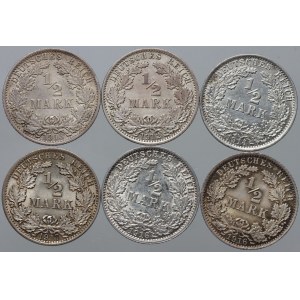 Germany, William II, set of coins 1/2 Mark, years 1912-1917, (6 pieces)