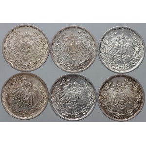Germany, William II, set of coins 1/2 Mark, years 1912-1917, (6 pieces)