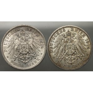 Germany, Prussia, Wilhelm II, set of 3 Mark coins from 1914, (2 pieces), Uniform