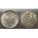 Germany, Prussia, Wilhelm II, set of 3 Mark coins from 1914, (2 pieces), Uniform