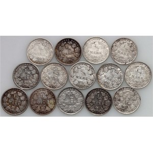 Germany, set of 1/2 Mark coins from 1905-1918 (14 pieces)