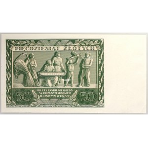 II RP, 50 złotych 11.11.1936, seria AD, awers bez druku głównego, rewers wydrukowany prawidłowo