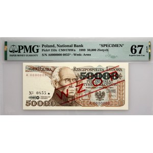 PRL, 50000 złotych 1.09.1989, WZÓR, No. 0855, seria A PMG 67 EPQ