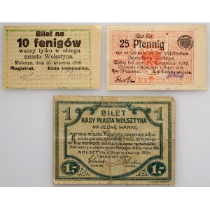 Wolsztyn (Wollstein), 10+20 fenigów+1 marka 1919/20, zestaw (3 sztuki)