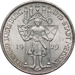 Germany, Weimar Republic, 3 Mark 1929 E, Muldenhütten, 1000th Anniversary of Meissen