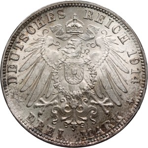 Germany, Bavaria, Ludwig III, 3 Mark 1914 D, Munich