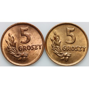 PRL, zestaw monet 5 groszy 1949, (2 sztuki)