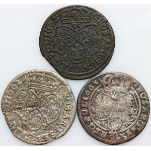 Jan II Kazimierz, zestaw szóstaków z lat 1662-1665, (3 sztuki)